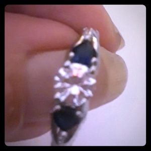 925 Sterling Silver Ring / Blue and White Sapphire